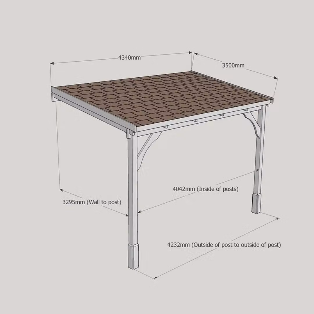 Rutland County Garden Furniture Ltd 2 Post Wood Carport with Bitumen Shingle Roof, Rustic Brown and Light Green, W: 434 cm, L: 350 cm – 3