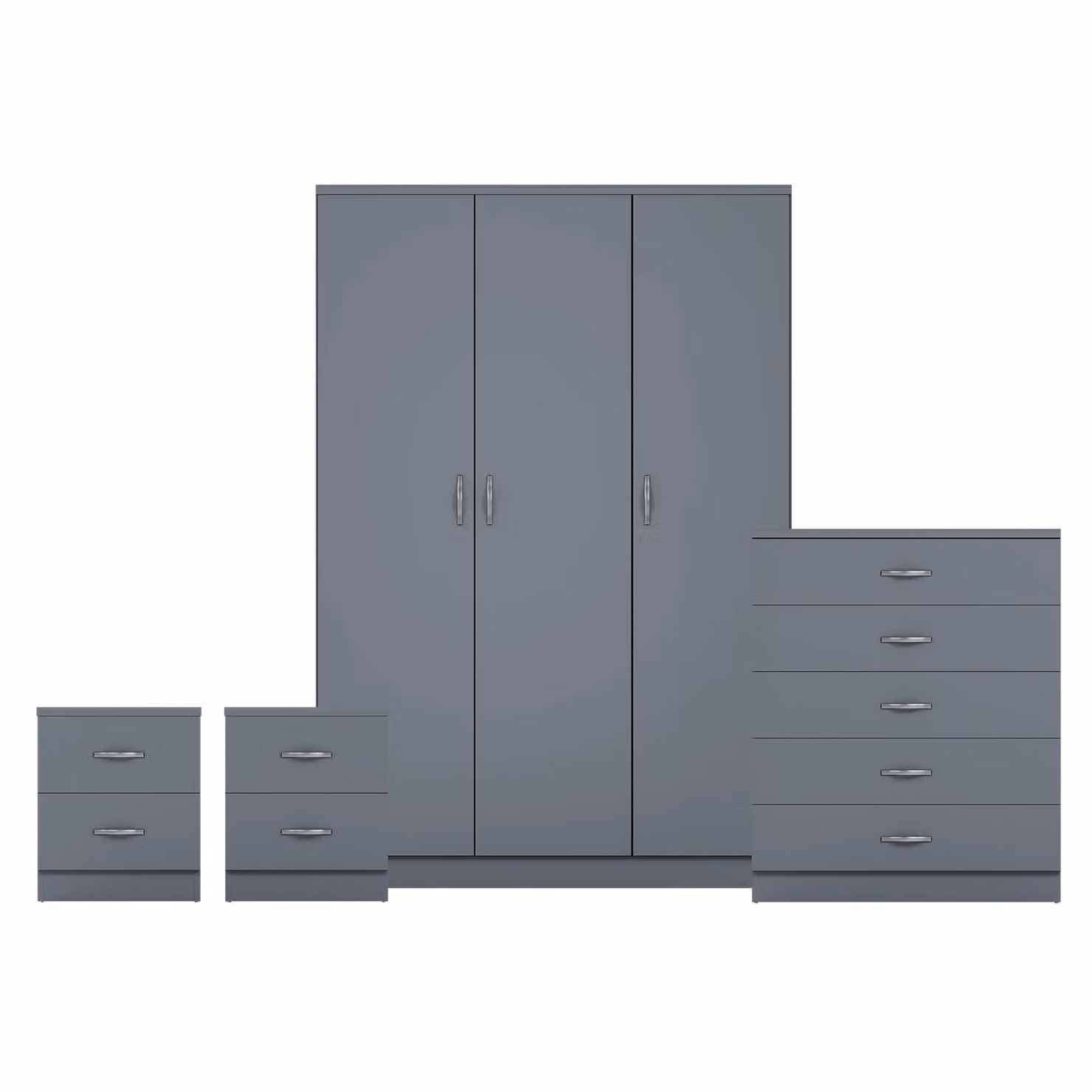 Vida Designs 4 Piece Grey Bedroom Set Including 2 Bedside Chests, 5 Drawer Chest and Wardrobe – 2