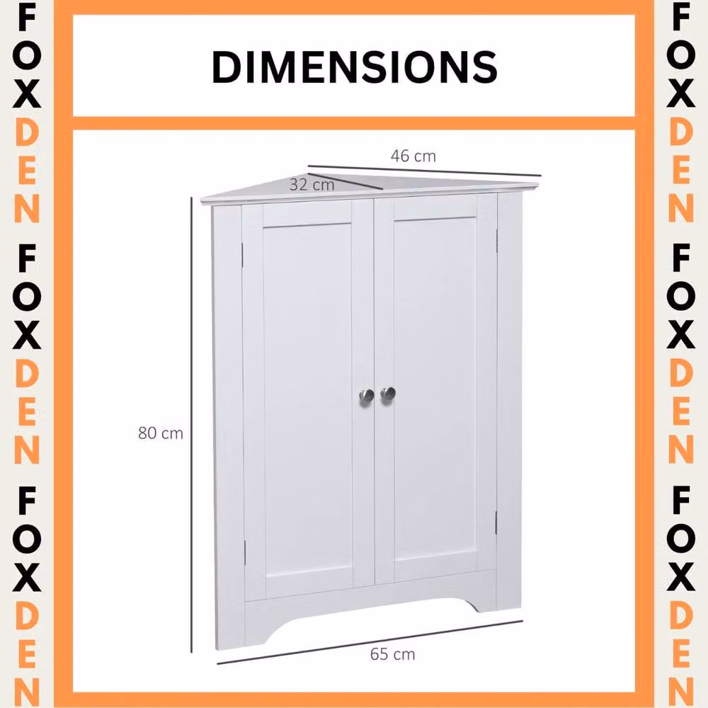 Hinsinc Slim White Freestanding Corner Bathroom Storage Cabinet with Hinged Doors and Internal Shelves – 2