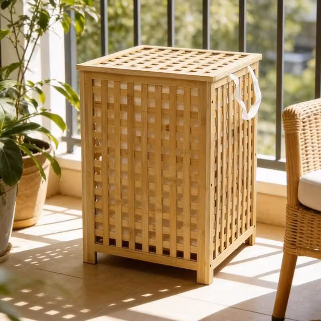 Gr8 Home 120L Bamboo Laundry Hamper with Lid and Removable Liner, Brown or Beige, W/D/H: 45 x 45 x 62 cm