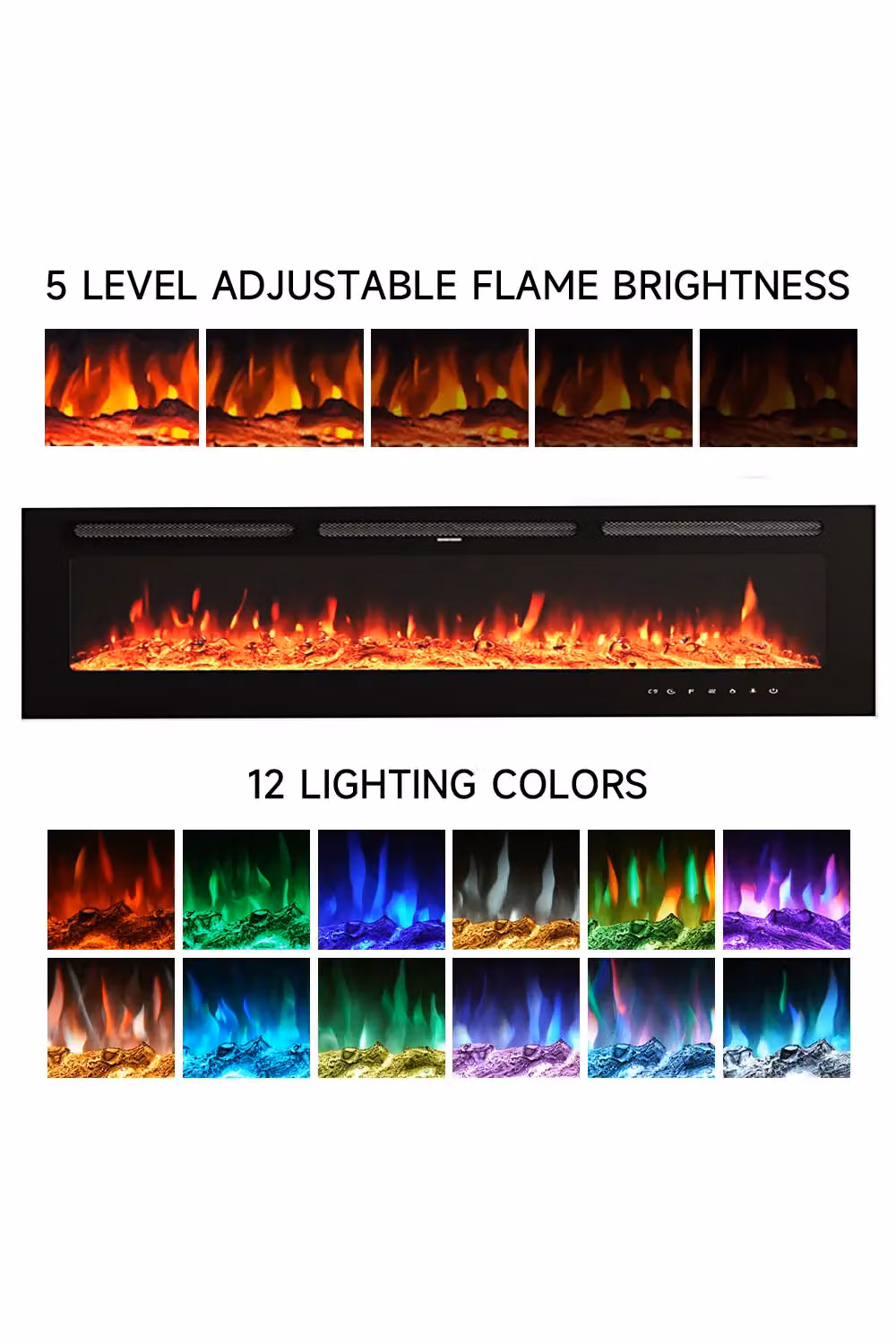Living and Home 70 Inch Black Recessed and Wall Mounted Electric Fireplace with Remote – 4