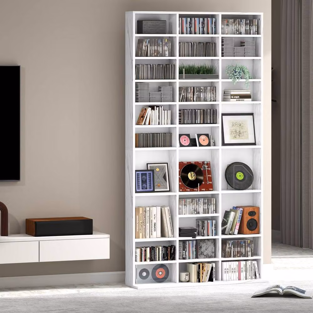 Wyld Haus Somole Tano Marble Effect Adjustable CD Storage Cabinet, White and Multicolour, W: 102 cm, H: 195 cm, D: 23.5 cm – 5