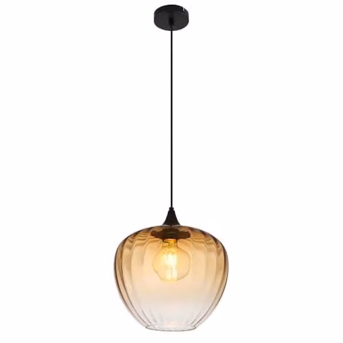 Globo Lighting Netlighting Dome Pendant Light with Amber Glass Shade and Black Metal Finish, Height Adjustable