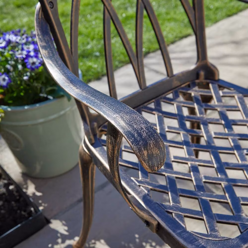 Home Source Brown Bistro Set with Lattice Table and 2 Chairs, Aluminium Metal Garden Furniture – 4