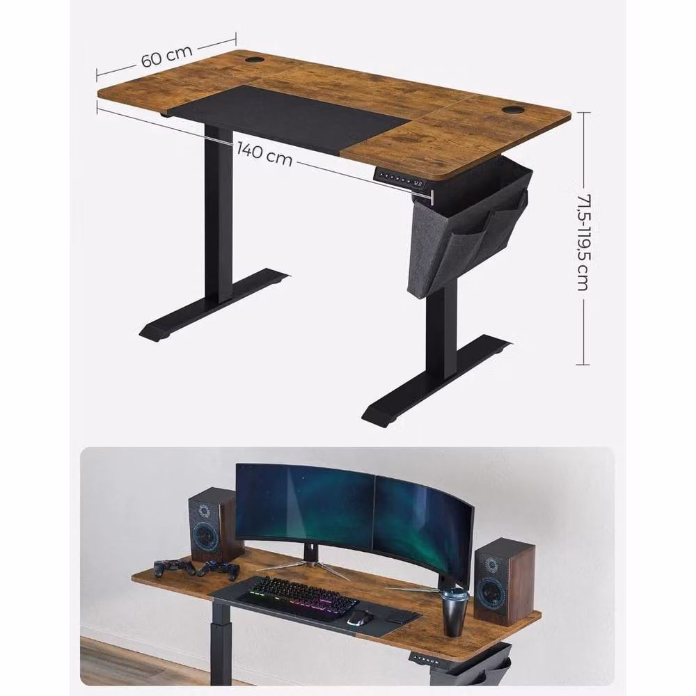 KORVIXA Height Adjustable Electric Standing Desk in Brown with Cable Tray – 2