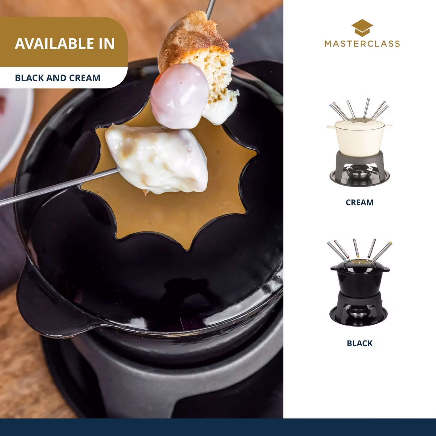 MasterClass Cast Iron Enamelled Black Fondue Set – 10