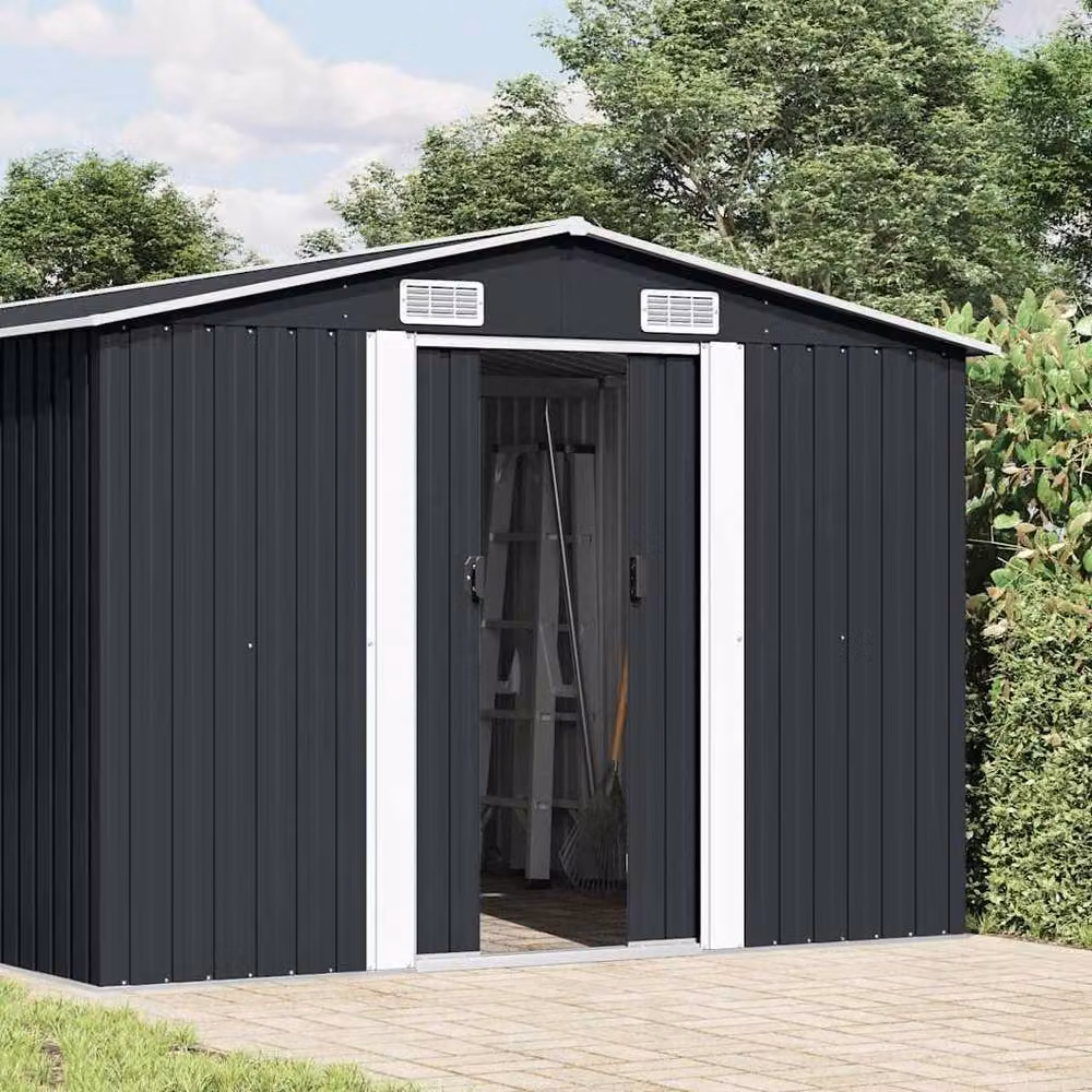 Berkfield Home Metal Garden Shed in Anthracite with Sliding Doors, W/D/H: 392 x 257 x 181 cm – 2