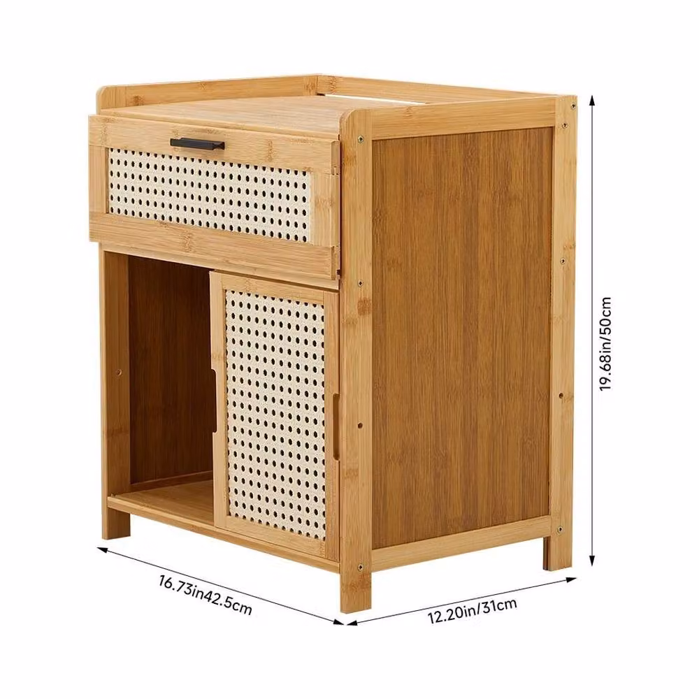 KORVIXA Compact Wooden 1 Drawer Bedroom Bedside Cabinet in Sand Brown – 2