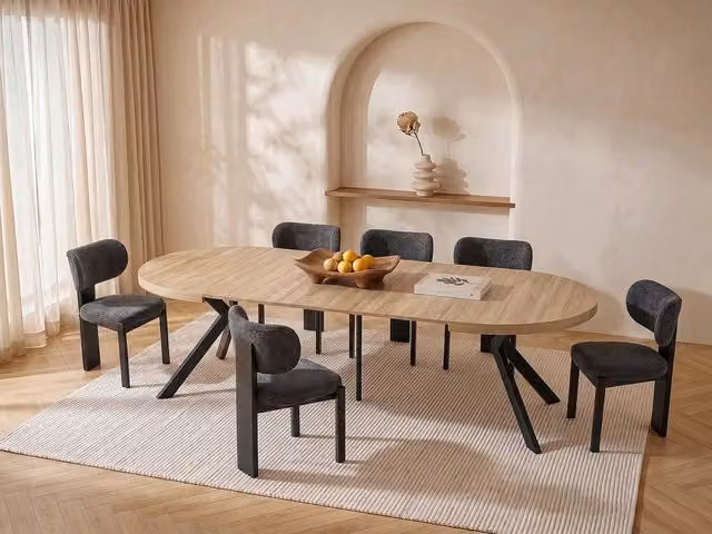 Vente-unique Extendable Round Dining Table in Light Oak MDF and Metal, W/D/H: 120 x 120 x 76 cm – 1