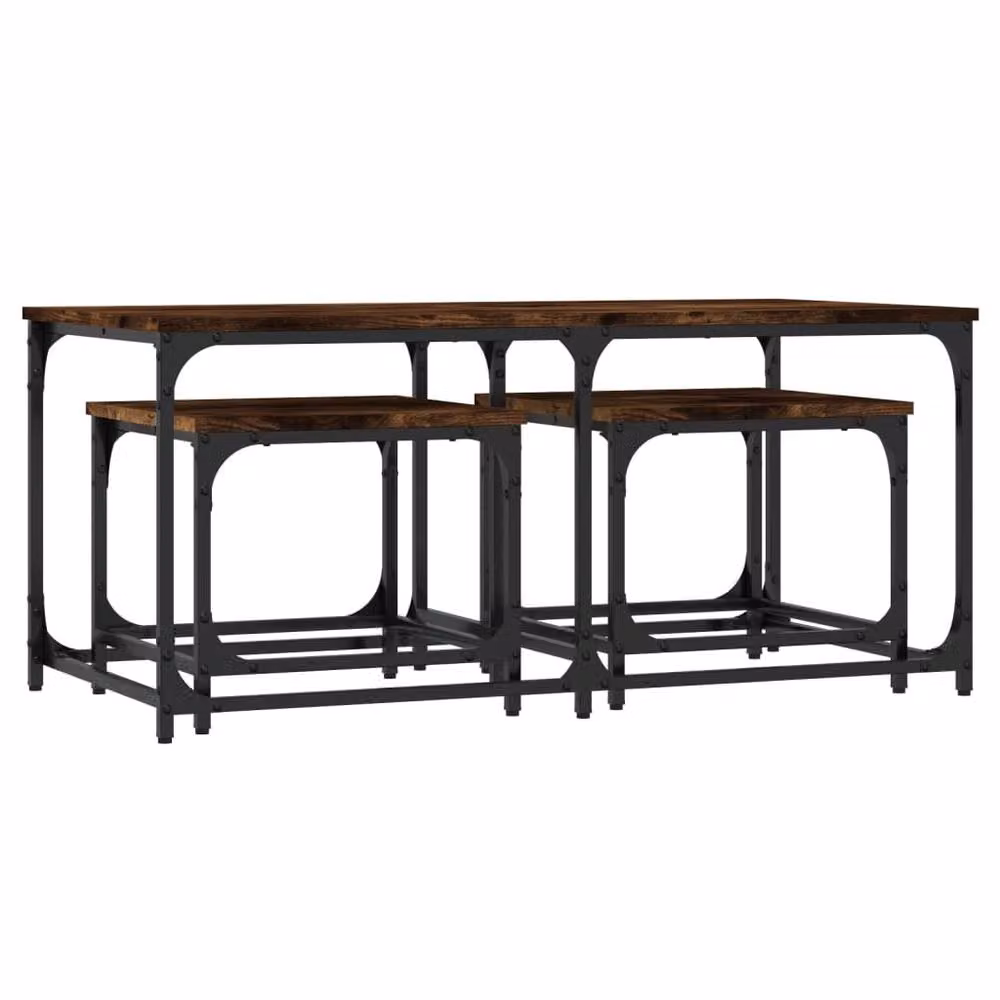 Berkfield Home Nesting Coffee Tables, 3 Piece Set in Smoked Oak and Brown Engineered Wood – 3