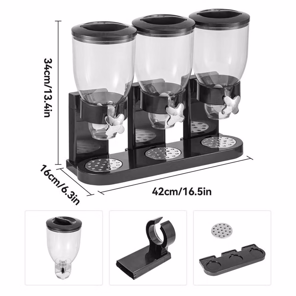 VOGREX Triple Dry Food and Cereal Airtight Storage Dispenser in Black – 2