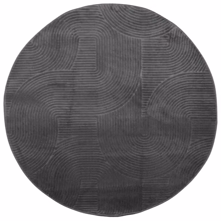 Berkfield Home IZA Round Short Pile Scandinavian Style Rug in Anthracite and Black, Diameter: 100 cm