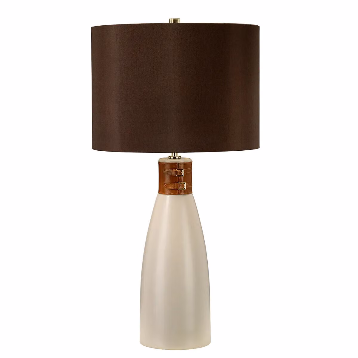 Loops Table Lamp with Brown Ceramic Base, Brass Details and Brown Fabric Cylinder Shade, E27 LED Compatible – 2