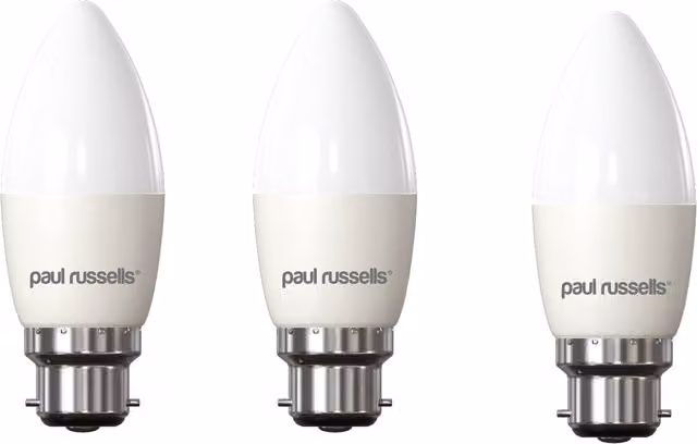 Paul Russells 6.5W LED Candle Bulb, B22, Warm White, Pack of 3