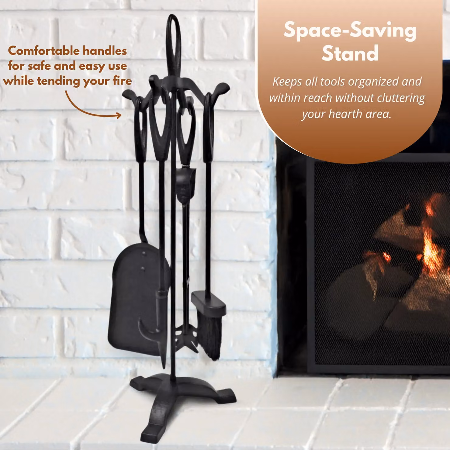 Marco Paul 5pc Cast Iron Fireside Accessory Set in Black – 8