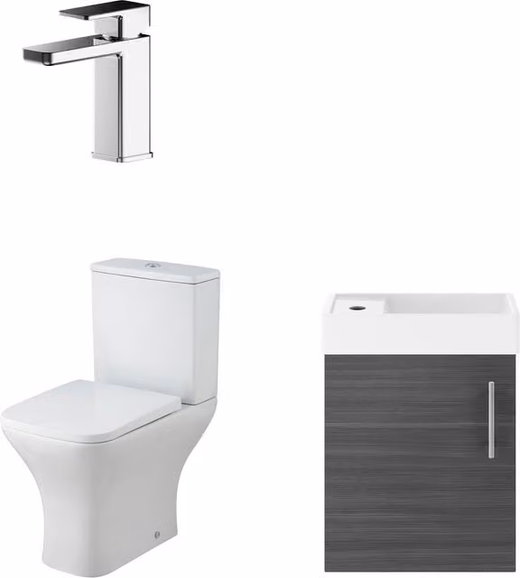 Balterley Wall Hung Vanity, Toilet, Cistern, Seat and Mini Tap Set in Anthracite and White with Chrome Details – 1