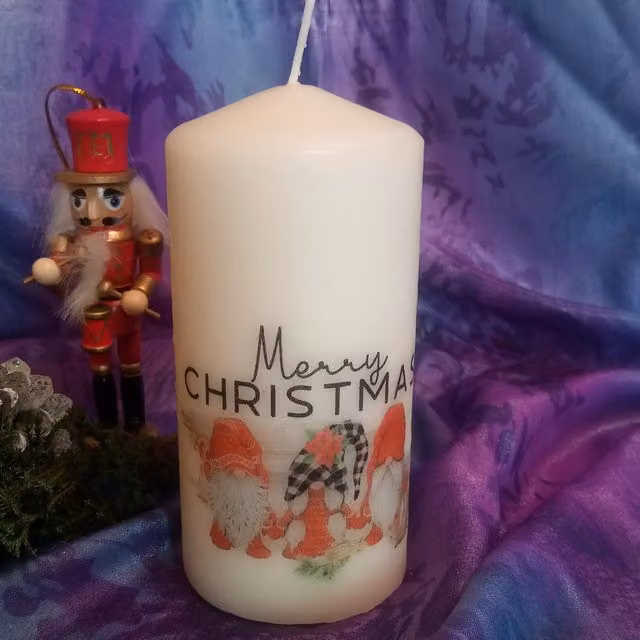 Viki Christmas Pillar Candle Gnomes in White