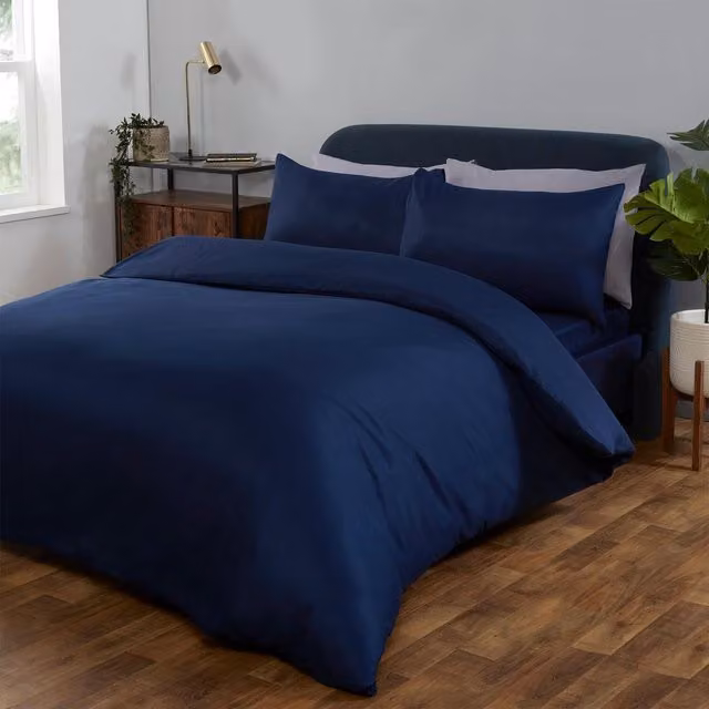 Brentfords Reversible Plain Blue Microfibre Bedding Set with Pillowcase, 200 x 200 cm
