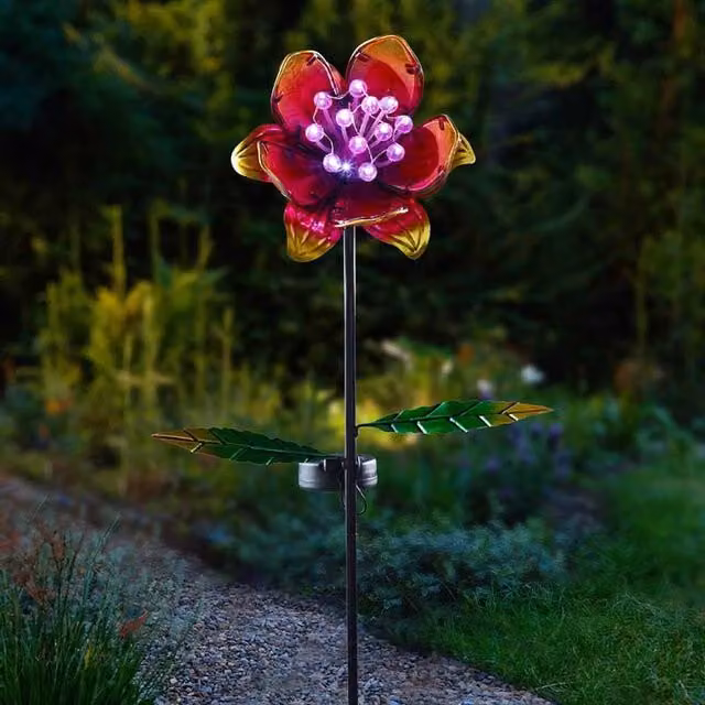 Garden Mile Solar Flower Bloom Stake Lights in Pink, Orange, Yellow and Green