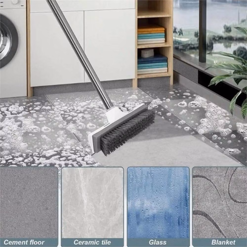 KORVIXA 2-in-1 Telescopic Long Handle Floor Scrub Brush and Scrubber with Stainless Steel Handle, White – 3