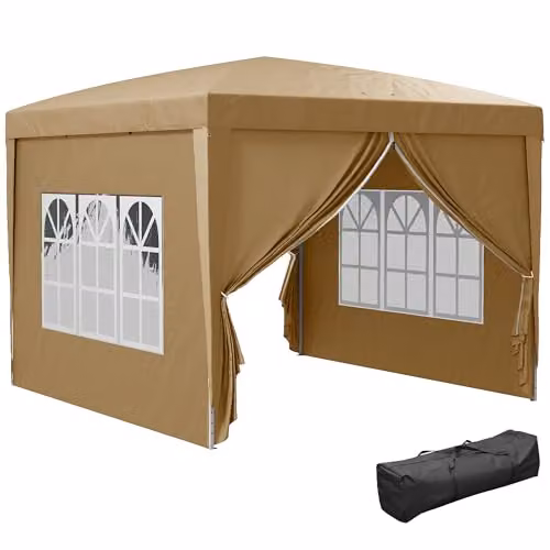 Outsunny Pop Up Gazebo Canopy Marquee with Windows in Beige and Brown – 1