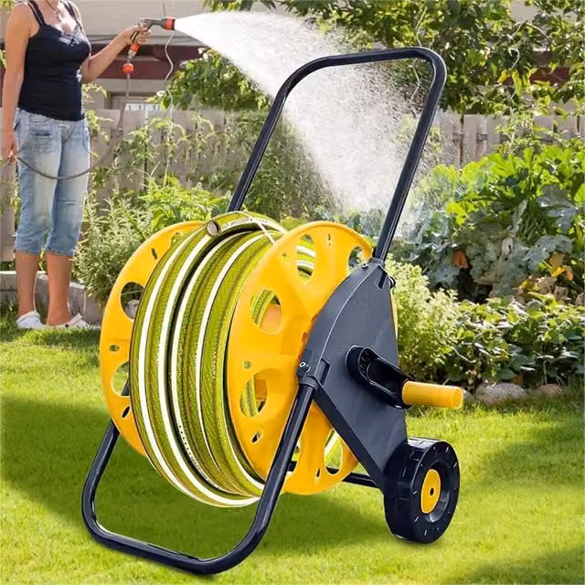 Nordara Portable Freestanding Garden Hose Reel Trolley in Yellow – 1