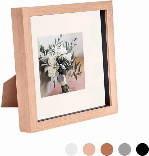 Nicola Spring Single Square 3D Box Photo Frame in Beige and Yellow, W/D/H: 20.32 x 20.32 x 20.32 cm