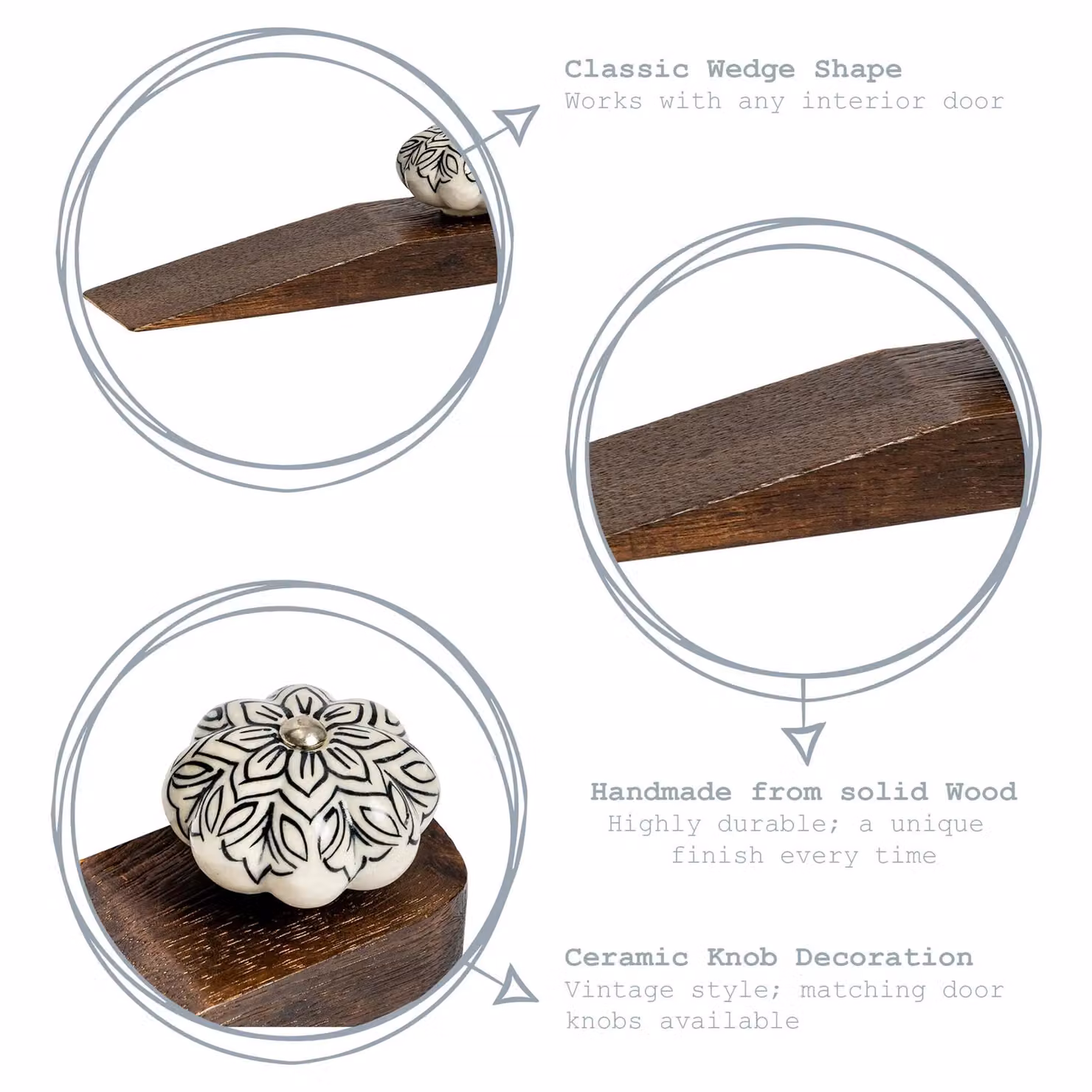 Nicola Spring Traditional Vintage Wooden Door Wedge Stop in Brown and Multicolour – 2