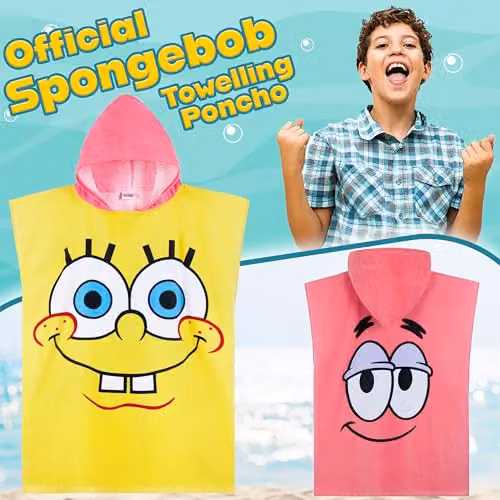 Get Trend SpongeBob SquarePants Hooded Cotton Towel Poncho for Kids and Teens, Multicolour and Yellow – 2