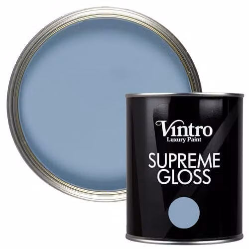 Vintro High Gloss Water Based Interior and Exterior Paint for Walls, Wood and Trim, Blue Morocco, 1 Litre