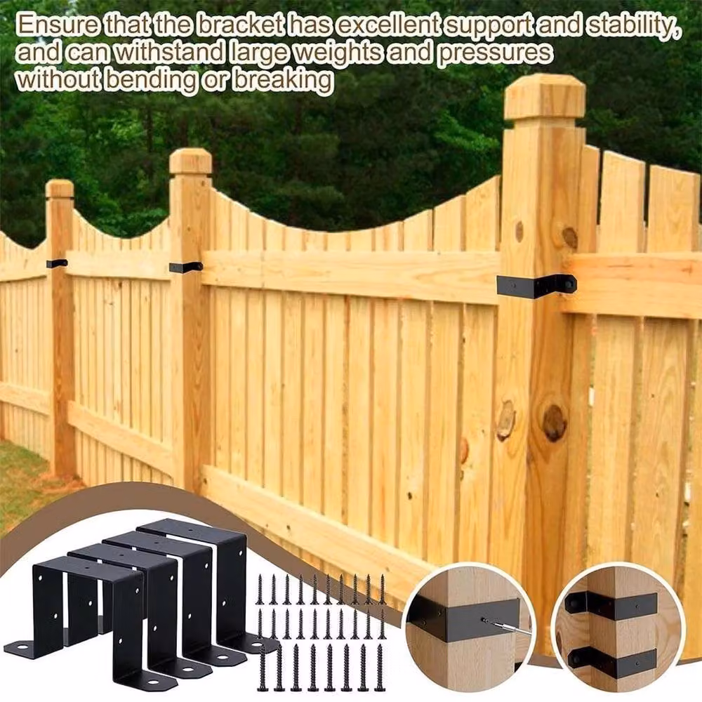 NESTLUNE 4-Pack Heavy Duty Metal Fence Post Support Brackets and Ties in Black, H: 120 cm, W: 3.2 cm – 6