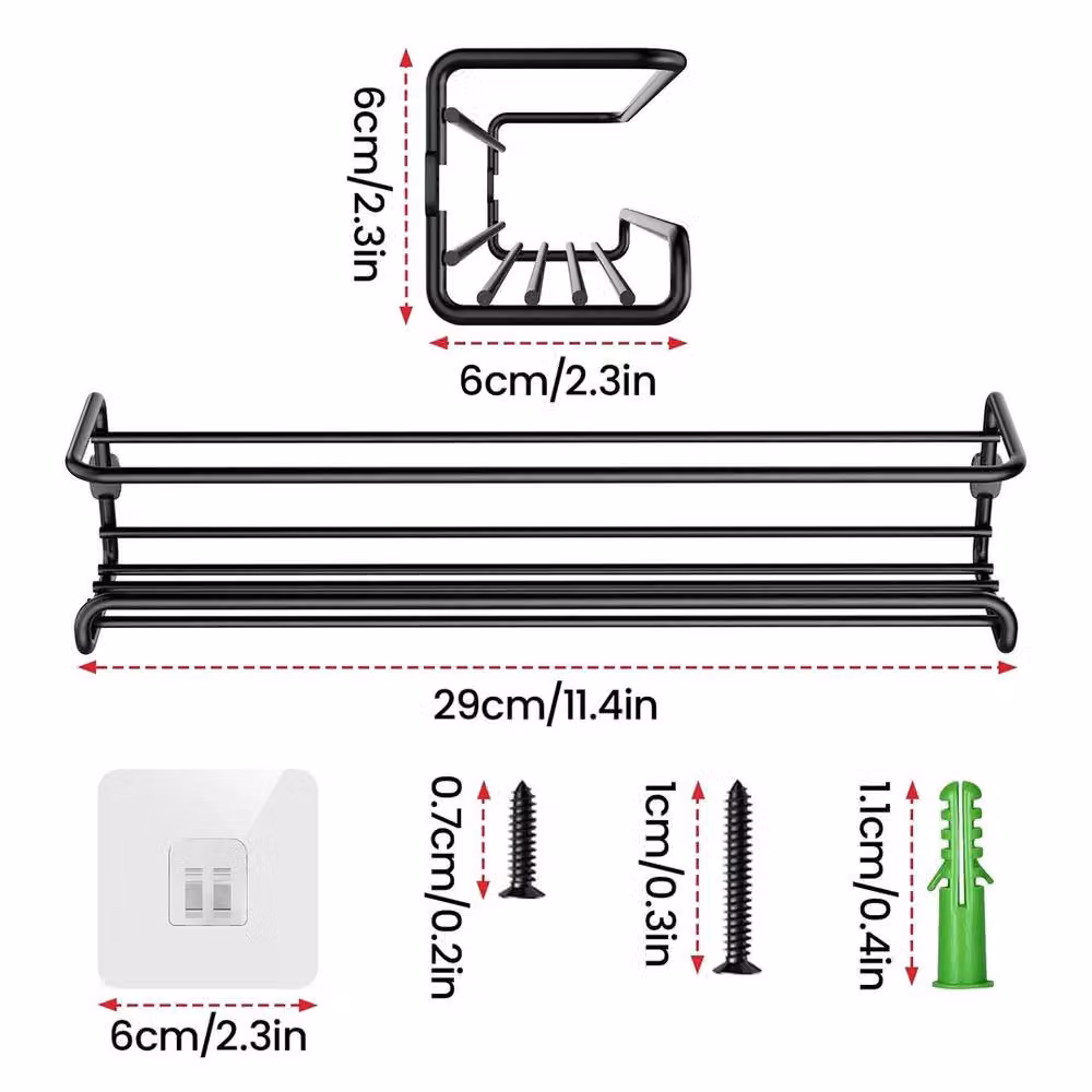 PAWNORA Set of 2 Black Metal Wall Mounted Shower Shelves and Bathroom Caddy Racks – 2