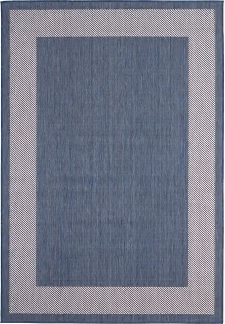 The Rugs Ecology Collection Bordered Outdoor Rug in Blue, 140 cm