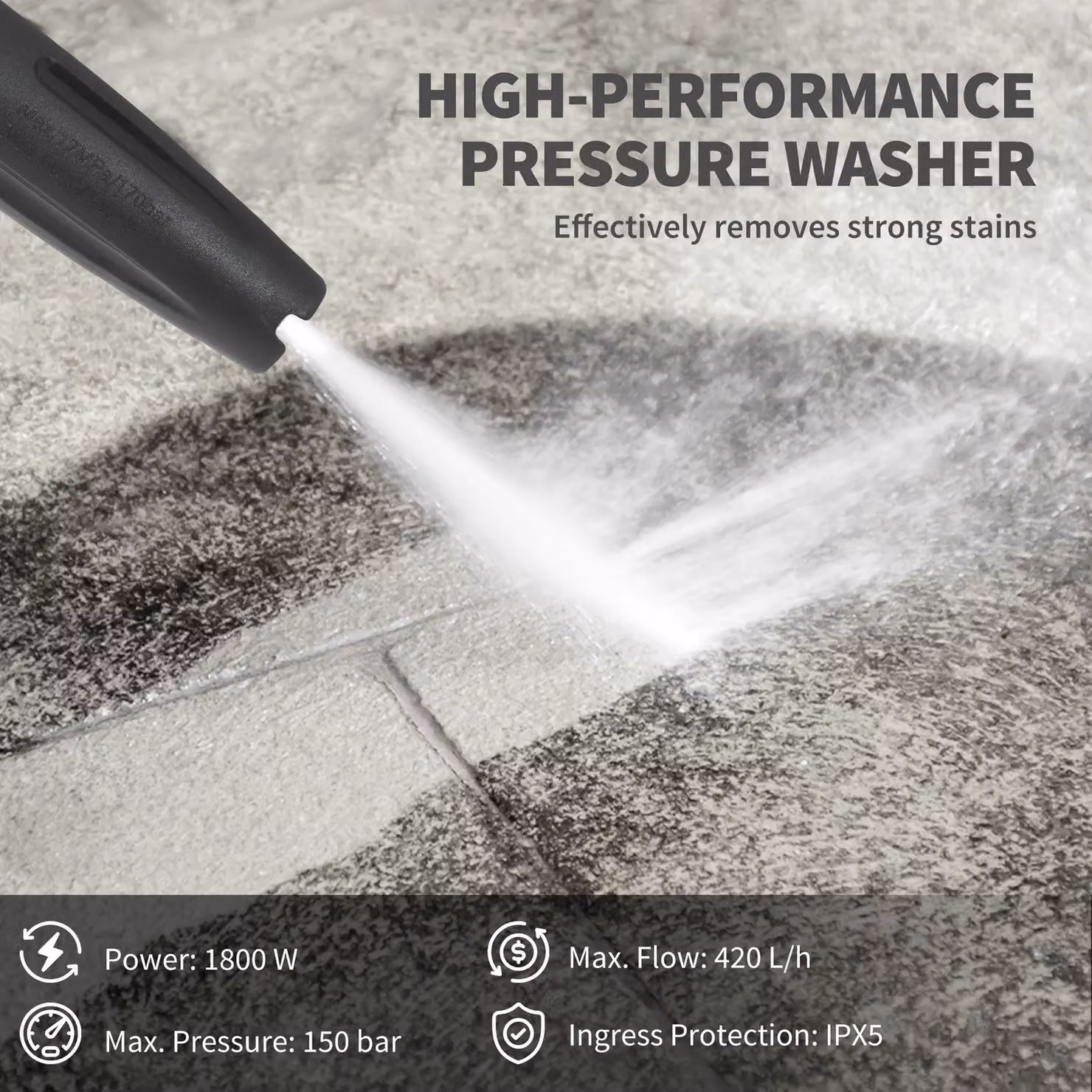 Outsunny 1800W High Pressure Washer with 150 Bar Pressure, 420 L/h Flow Rate, 6m Hose and Hose Reel in Green – 3