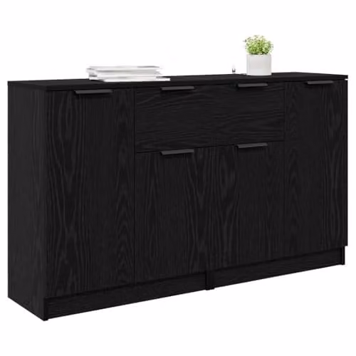 vidaXL Set of 2 Modern Black Sideboards in Black Oak, W/D/H: 60 x 30 x 70 cm – 1