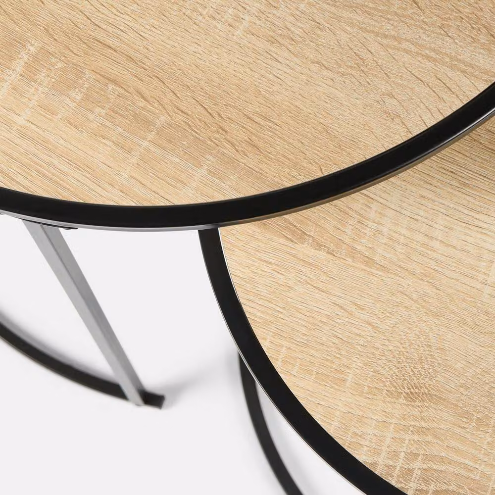 OHS Manhattan Round Nesting Side Coffee Tables with Metal Frame in Brown – 3