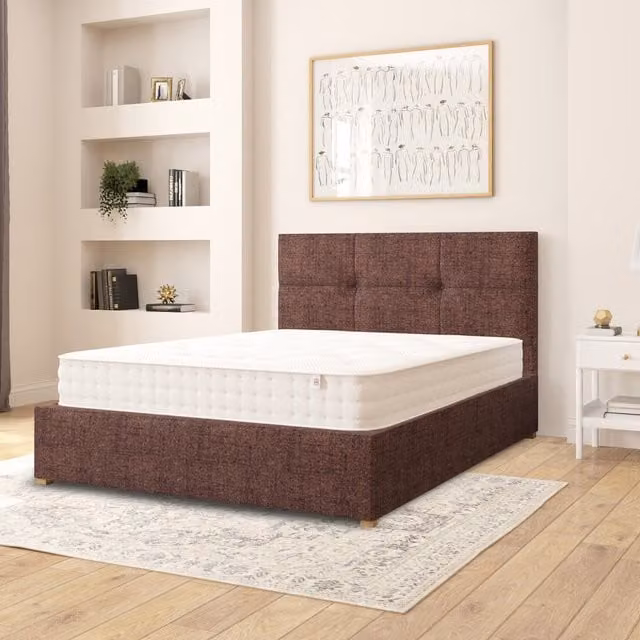 Aspire Caine Yorkshire Knit Ottoman Storage Bed in Brown, W: 180 cm, D: 200 cm
