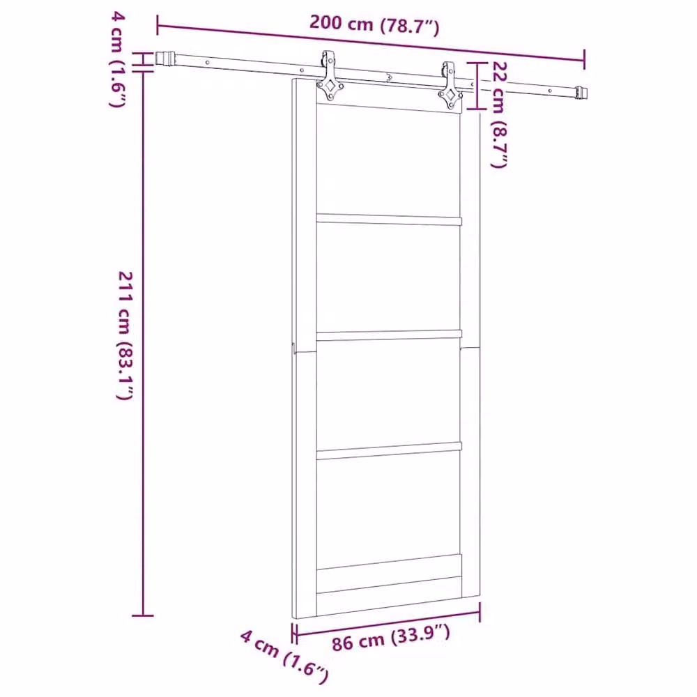 Berkfield Home Sliding Door with Hardware Set, Solid Wood Pine, Beige, W: 86 cm, H: 211 cm – 2