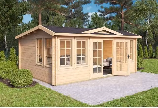 Lasita Maja Ltd Balmoral Log Cabin Garden Room and Home Office in Beige, W/D/H: 421.3 x 570 x 239.4 cm – 1
