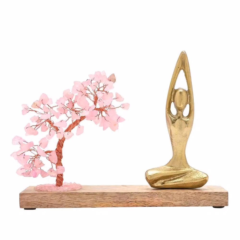 Serenity Rose Quartz Gemstone Tree Yoga Ornament in Pink, Gold and Multicolour – 2