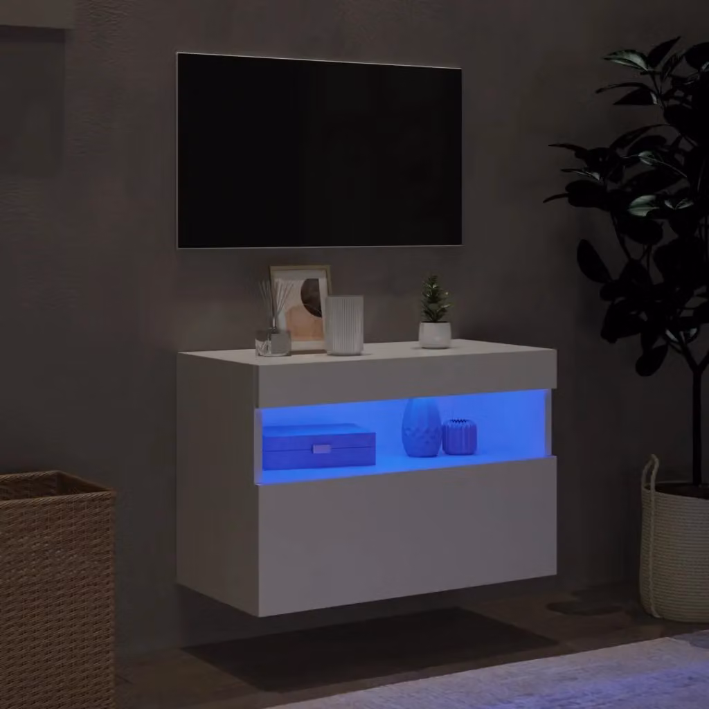 Berkfield Home Modern White Wall Mounted TV Cabinet with Integrated LED Lighting, W/D/H: 60 x 40 x 40 cm – 3