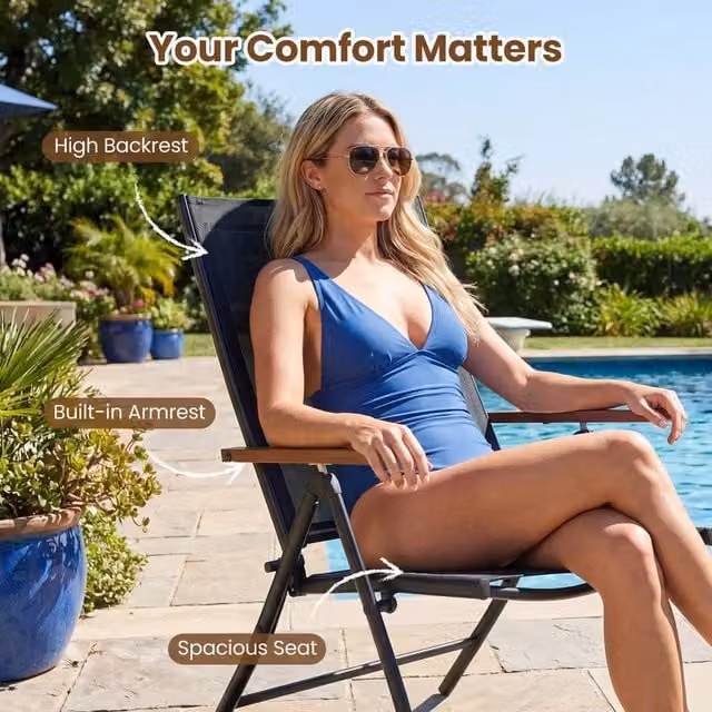 Costway Set of 2 Black Folding Patio Chairs with Breathable Fabric and Metal Frame – 1