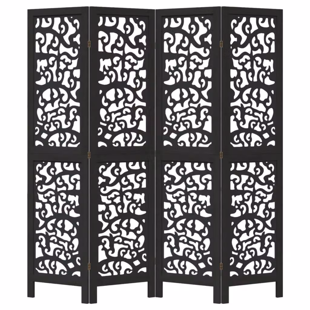 Berkfield Home 4-Panel Black Solid Paulownia Wood Room Divider – 3