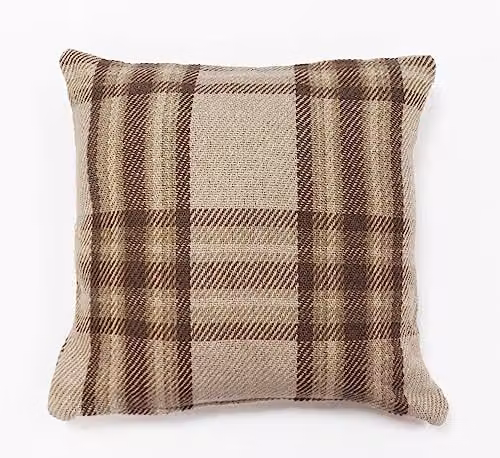 Rapport Home Highland Check Square Cotton Cushion Cover in Beige, W/D/H: 43 x 43 x 43 cm