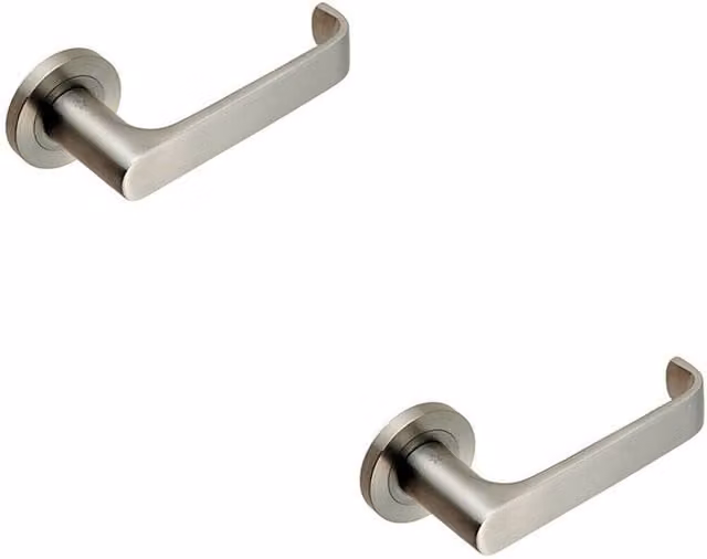 Loops 2x Pair Straight Bold Faced Safety Handles with Round Rose in Brushed Silver Stainless Steel
