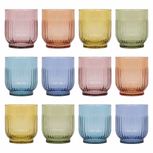 LAV Tokyo Geometric Multicolour Glass Tumbler Set, 330ml, Pack of 12 – 1
