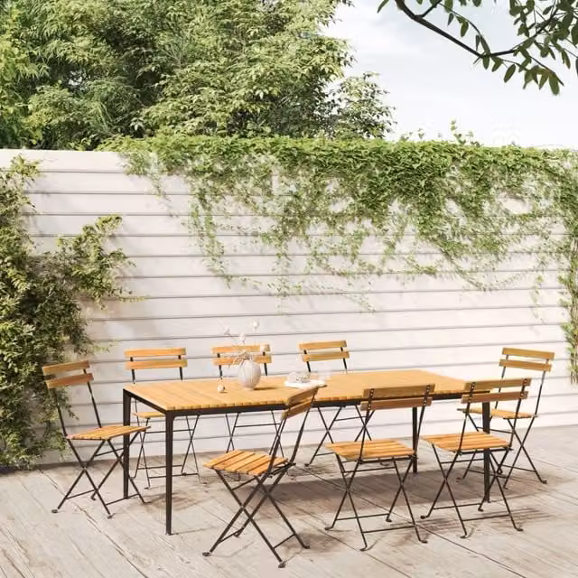 Berkfield Home Set of 8 Folding Garden Chairs in Brown Acacia Wood and Steel