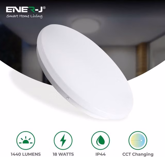 Ener J 18W LED Ceiling Light with Microwave Motion Sensor, 1440 Lumens, CCT Changeable, White, W/D/H: 300 x 300 x 55 mm
