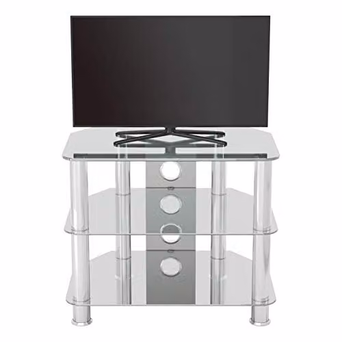 AVF Clear Glass Corner TV Stand, 60 cm, for TVs up to 32 Inch, Silver and Transparent – 2