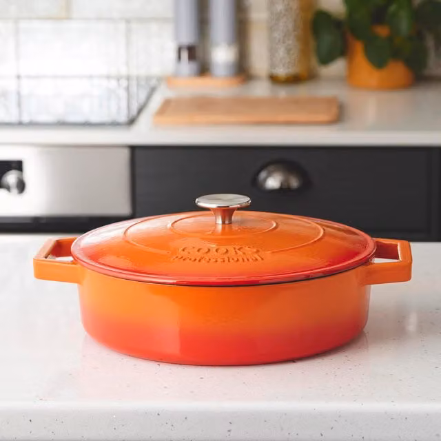 Cooks Professional Cast Iron Casserole Dish, Orange, 28 cm